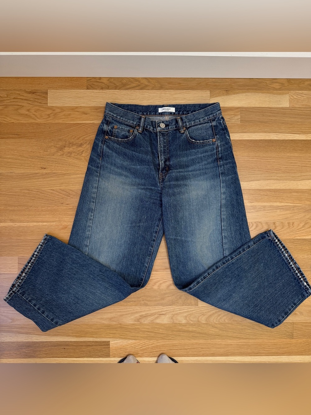 Moussy Harlem Side Line Cocoon Jeans in Dark Blue 28